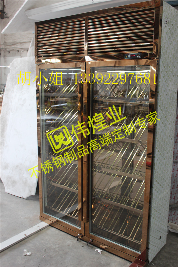 不銹鋼酒柜酒架 玫瑰金鏡面 不銹鋼恒溫酒柜酒店場所定制