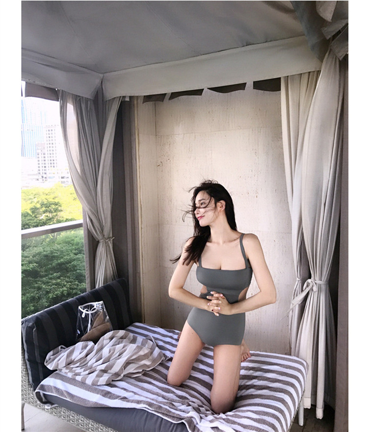 新款純色韓版比基尼，鋼托聚攏性感溫泉泳衣，連體沙灘比基尼批發(fā) 連體溫泉比基尼