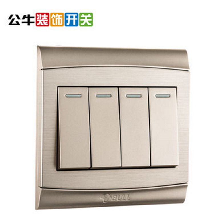 公牛開關插座 四開單控四位單聯(lián)86型墻壁開關面板G19U6香檳金 公牛四位單聯(lián)開關