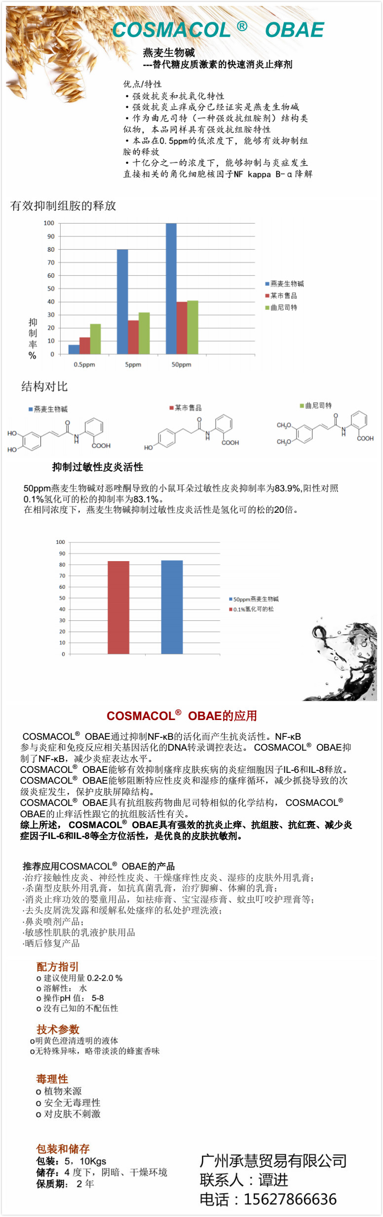 燕麥生物堿 *消炎化妝品原料