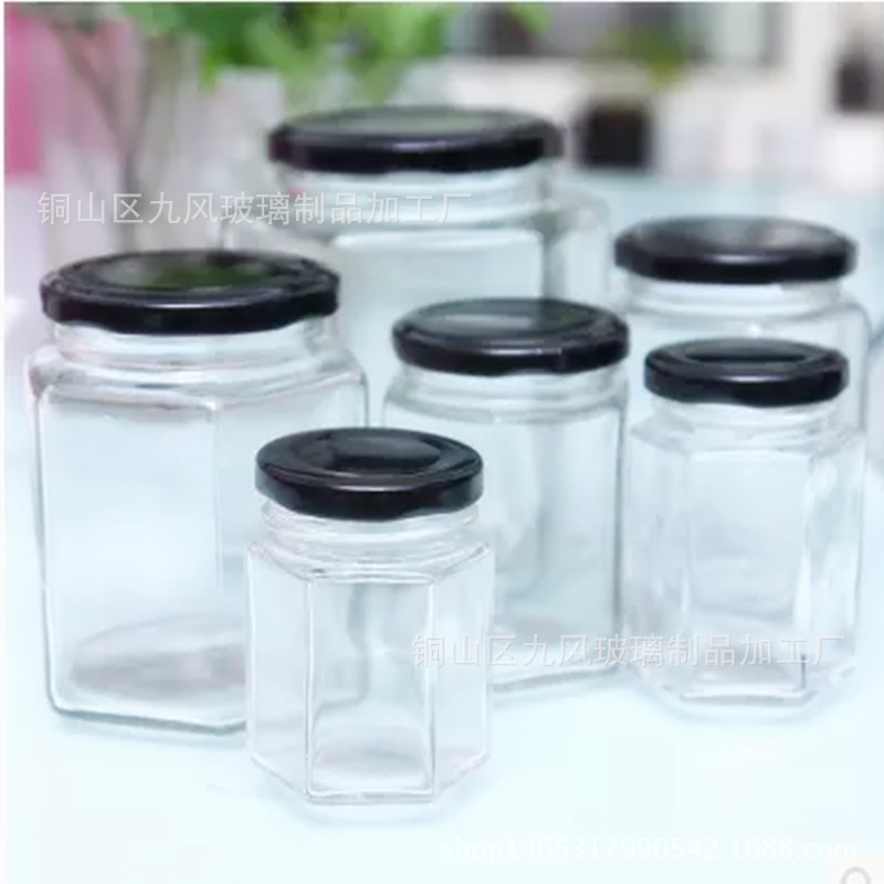 廠家供應45ml---730ml六棱玻璃瓶醬菜蜂蜜罐頭果醬瓶瓶子