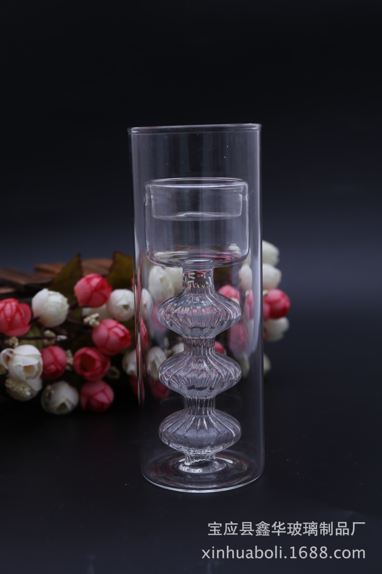 創(chuàng)意燭臺創(chuàng)意雙層玻璃燭臺 手工制作玻璃燭臺 定制創(chuàng)意燭臺