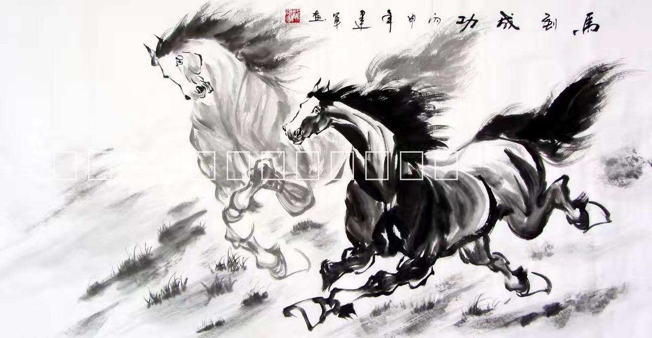 大芬油畫(huà)村現(xiàn)代簡(jiǎn)約中式客廳酒店會(huì)所辦公室手繪水墨八駿圖國(guó)畫(huà)畫(huà)框裝裱裝飾畫(huà)廠家批發(fā)