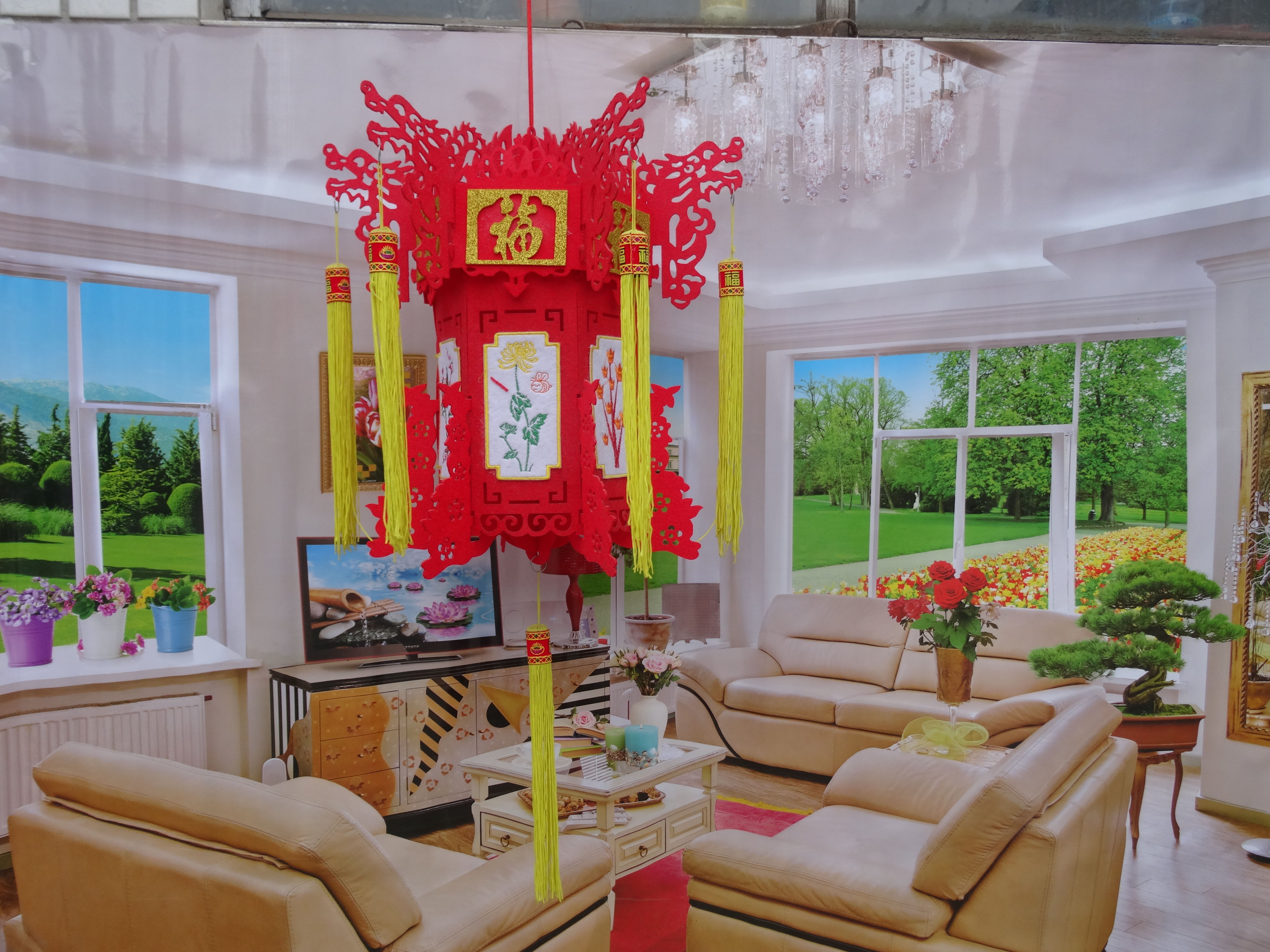 刺繡燈籠，大紅燈籠，節(jié)日燈籠廠家批發(fā) 無紡布燈籠