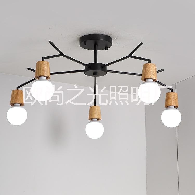 新款鐵藝木藝北歐后現(xiàn)代臥室書(shū)房餐廳客廳酒店美式吸頂?shù)鯚襞l(fā) 17017