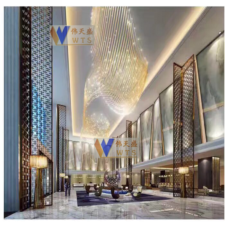 偉天盛不銹鋼常溫酒柜洋酒架酒窖 供應(yīng)定制高端玫瑰金不銹鋼鏤空屏風(fēng)