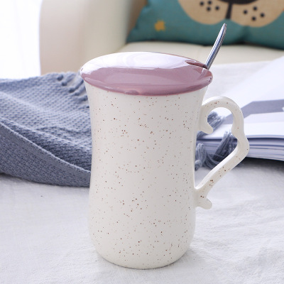 小清新系列 簡(jiǎn)約陶瓷杯馬克杯 帶蓋勺創(chuàng)意手柄 果汁牛奶咖啡早餐