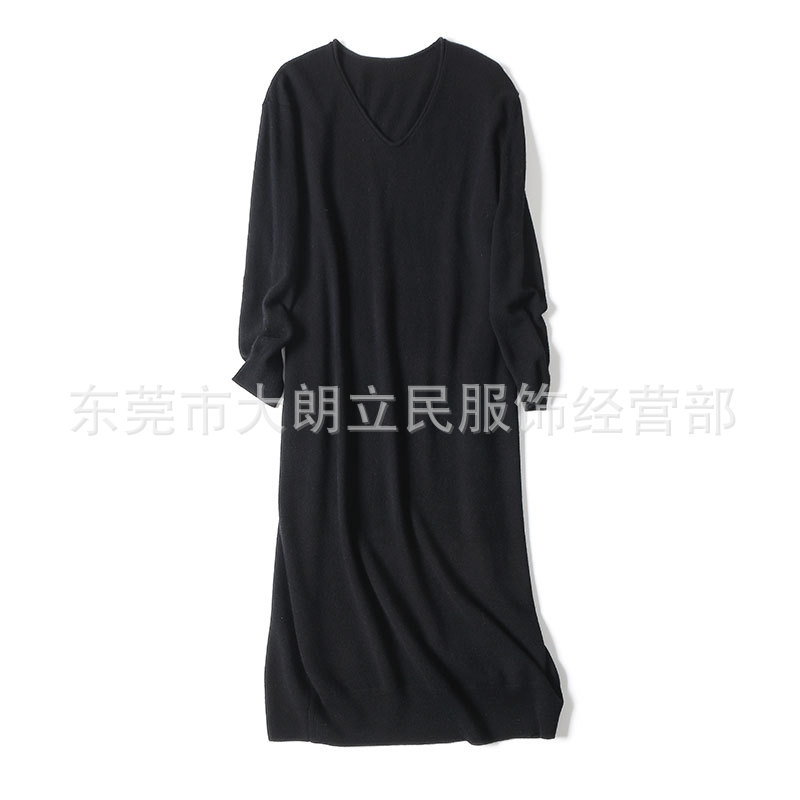 衫羊絨女 登龍緣2017秋冬羊絨連衣裙中長款新款V領(lǐng)羊絨衫廠家直銷