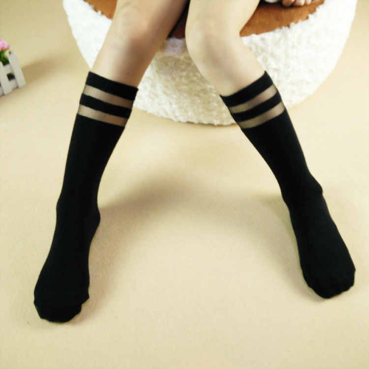 韓國原宿風(fēng)純棉中高筒襪卡通貓頭蕾絲網(wǎng)紗全棉長筒襪兒童襪子批發(fā)