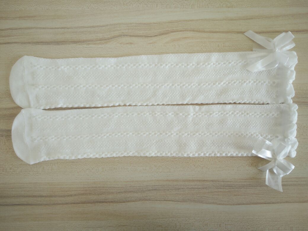 韓國新品全棉麻花網眼女童中高筒襪純棉蝴蝶結過膝兒童長筒襪批發(fā)