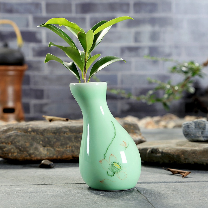 龍泉青瓷手繪花瓶陶瓷創(chuàng)意工藝品擺件花插