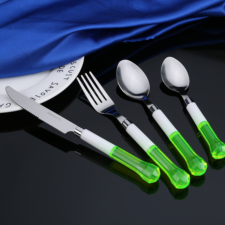 批發(fā)創(chuàng)意便攜不銹鋼西餐具套裝 雙色鉆石柄刀叉勺便攜禮品餐具