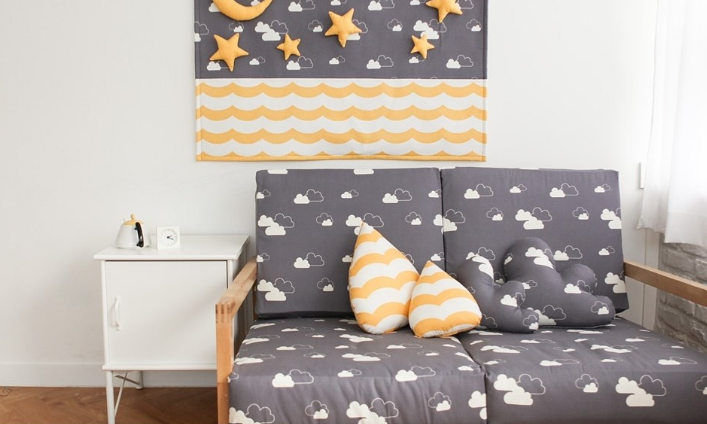 純棉布料寶寶床品居家布藝云朵圖案沙發(fā)布套兒童服裝