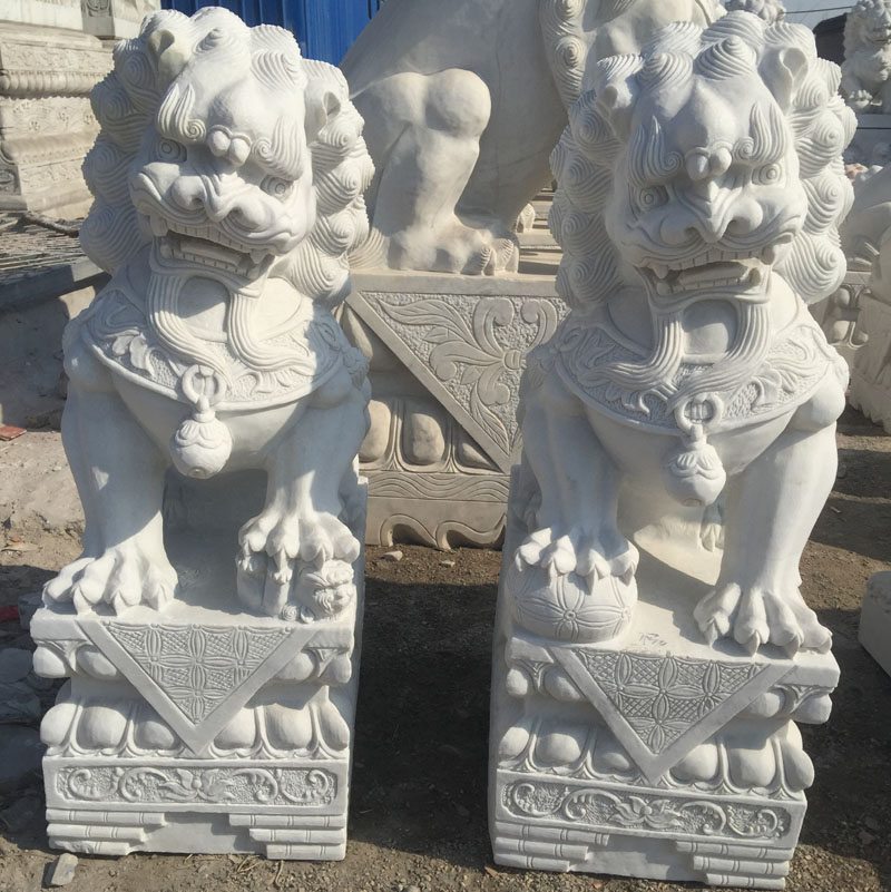 石雕精雕獅子漢白玉石獅子晚霞紅*獅子鎮(zhèn)宅看門