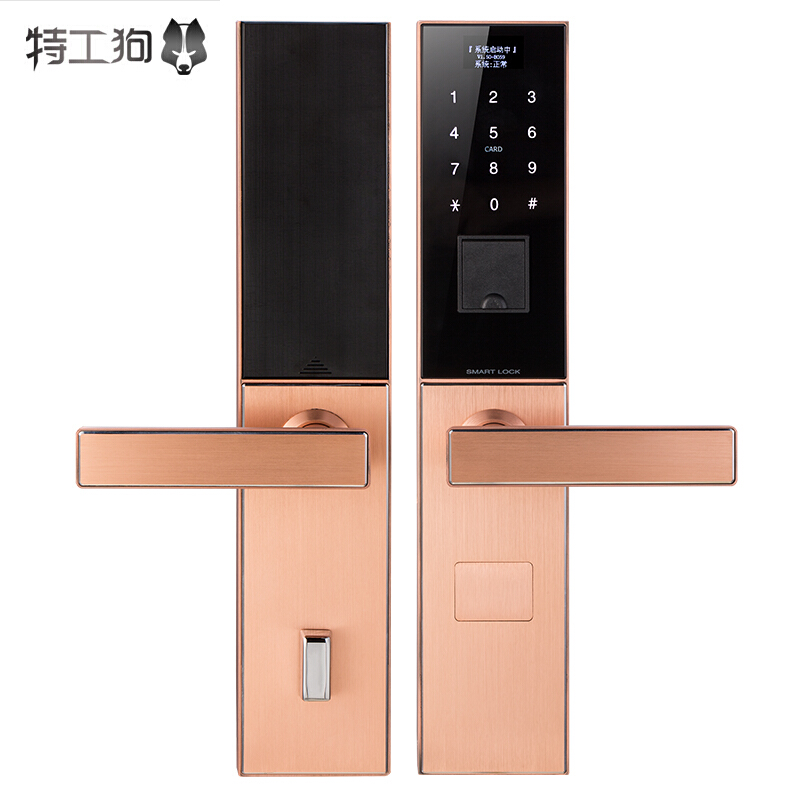 特工狗 指紋鎖防盜門電子密碼鎖 刷卡感應(yīng)智能門鎖 磨砂黑 智能鎖TGG-6802 磨砂黑