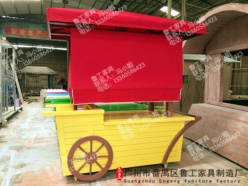 戶外防腐木售貨車缽仔糕實木花車奶茶推車超市廣場缽仔糕售貨亭 缽仔糕售貨車奶茶推車防腐木缽仔糕