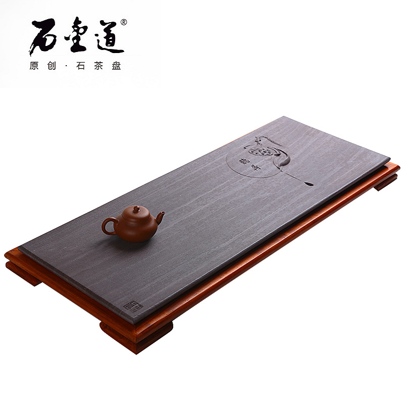 石金道 | 《聽荷》 紫檀石 /非洲花梨木茶盤