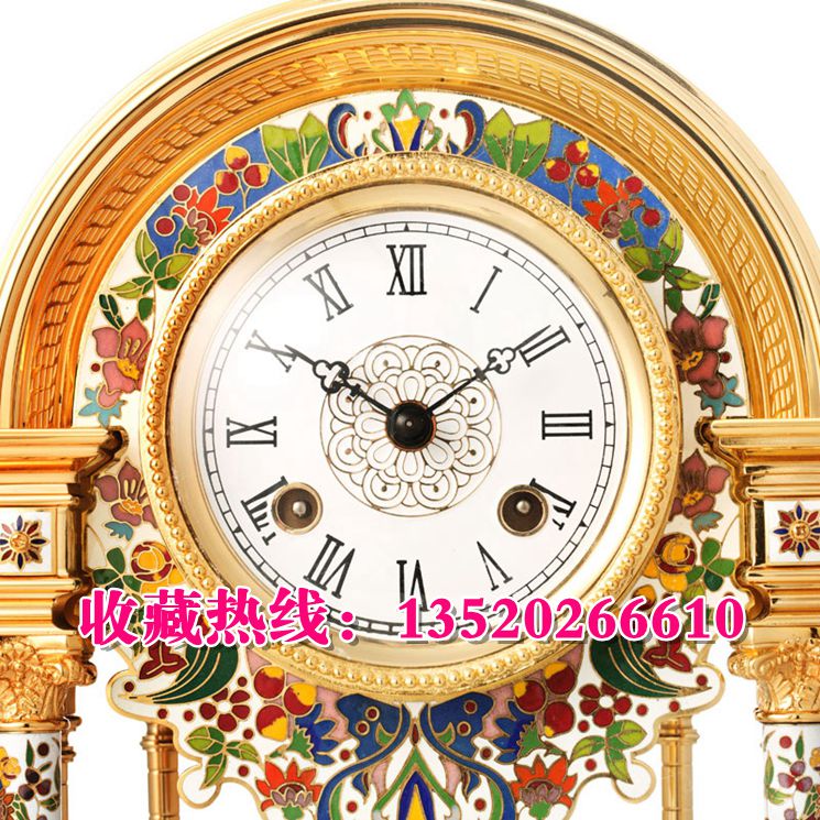 鎏金銅胎圓頂鐘 景泰藍(lán)米振雄作品