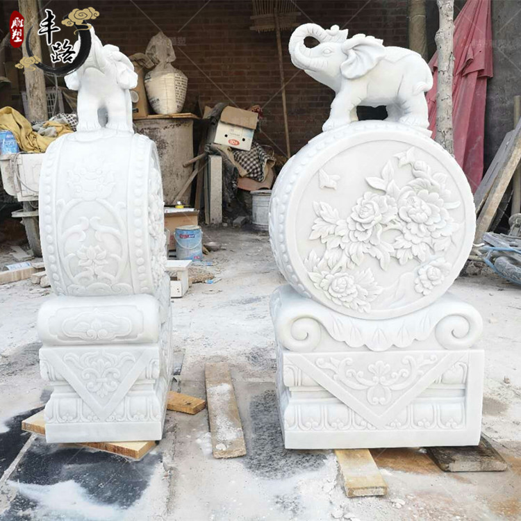 抱鼓石麒麟小象石鼓一對 豐路雕塑 小象石鼓一對家用門口 豐路雕塑 中式小象門墩一對