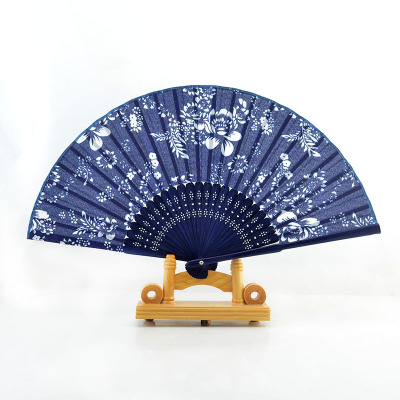 扇子女式折扇頭青扇骨女士烏鎮(zhèn)藍(lán)布女扇工藝竹質(zhì)扇工藝品廠家批發(fā)