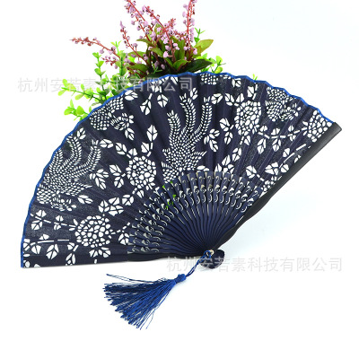 扇子女式折扇頭青扇骨女士烏鎮(zhèn)藍(lán)布女扇工藝竹質(zhì)扇工藝品廠家批發(fā)
