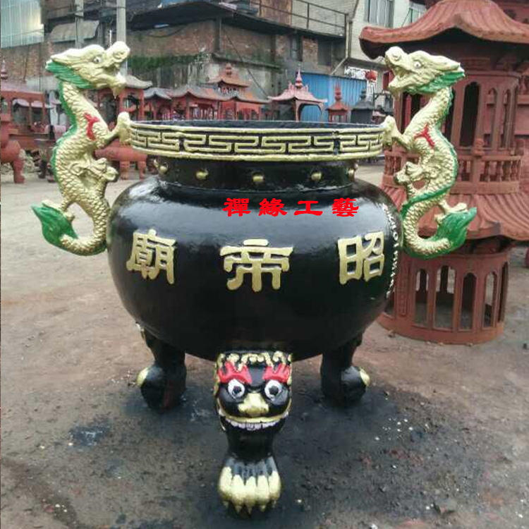 圓形龍耳鑄鐵香爐，佛殿廟堂香爐，湖南岳陽鑄鐵香爐供應(yīng)