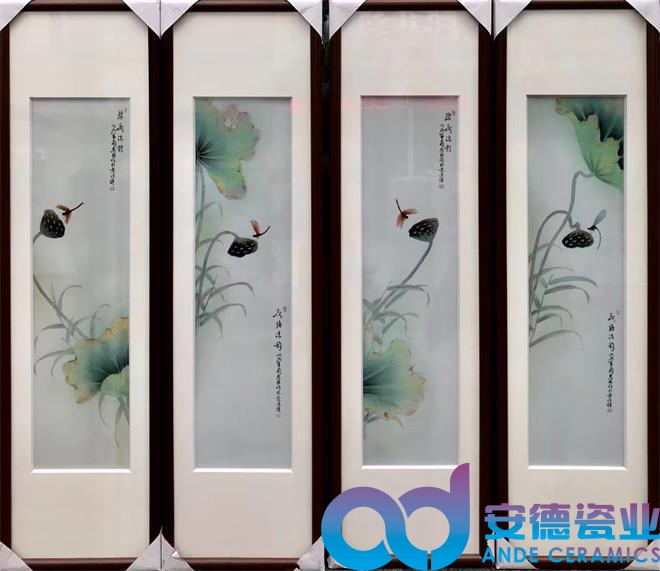 手繪荷花陶瓷板畫廠家定制批發(fā)