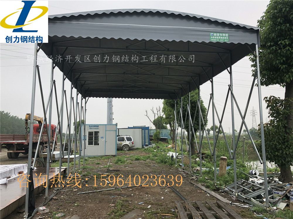 長(zhǎng)島縣供應(yīng)雨棚布電動(dòng)推拉雨篷倉(cāng)庫(kù)倉(cāng)儲(chǔ)帳篷移動(dòng)式停車棚