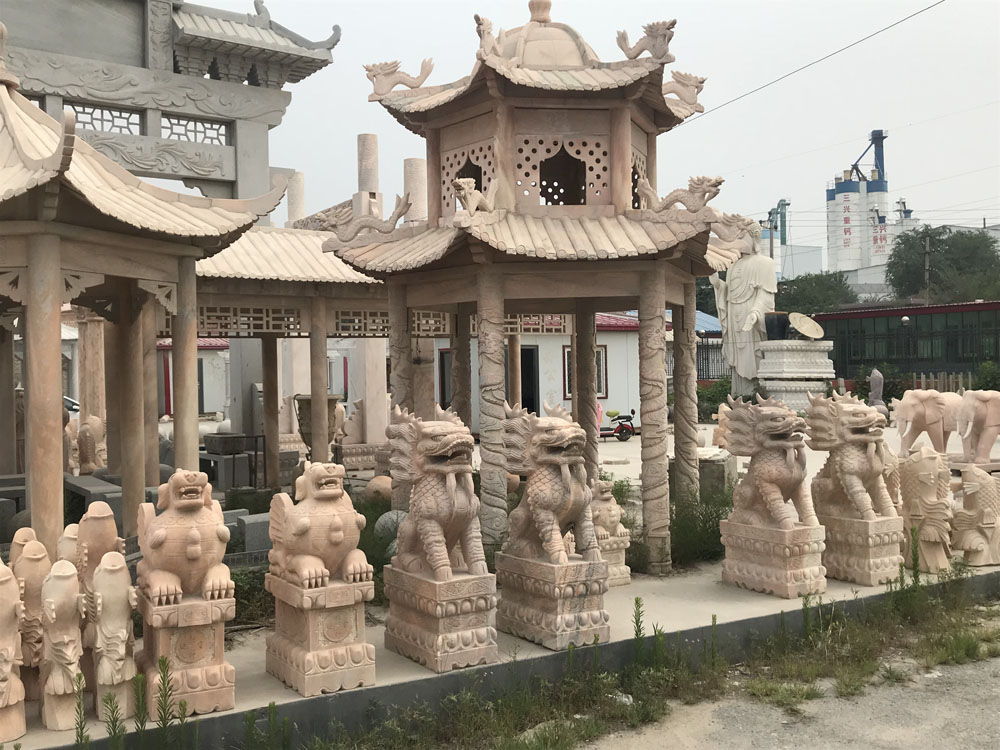 石雕涼亭雕塑晚霞紅涼亭石雕