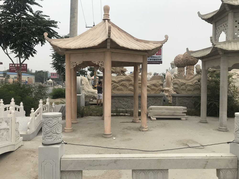 石雕涼亭雕塑晚霞紅涼亭石雕