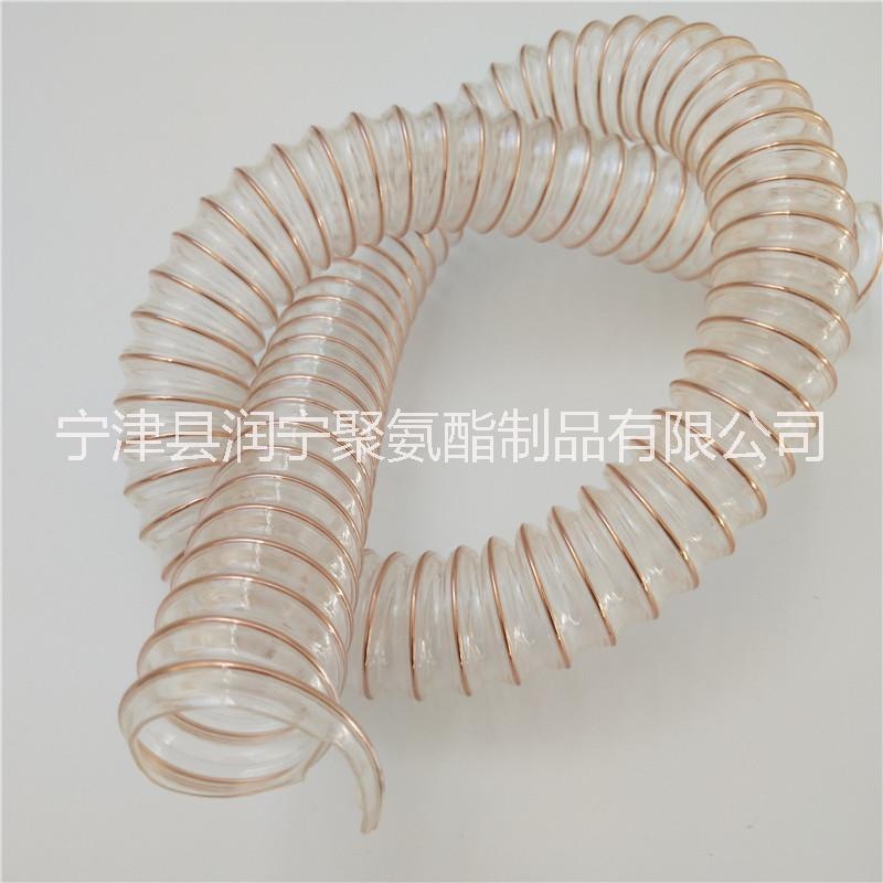 德州潤寧聚氨酯風管 可伸縮耐磨pu鋼絲軟管 耐高溫透明鋼絲吸塵管廠家