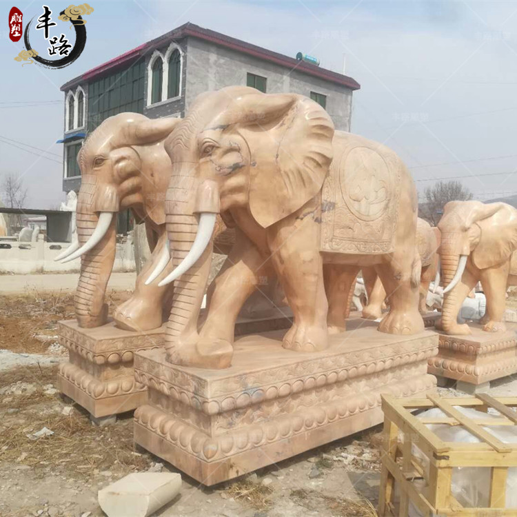 豐路雕塑 晚霞紅石象吉祥如意擺件 豐路雕塑 晚霞紅大象酒店公司門(mén)口