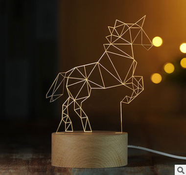 獨(dú)角獸裝飾3D小夜燈實(shí)木質(zhì)LED遙控臺(tái)燈創(chuàng)意禮物燈1號(hào)倉庫