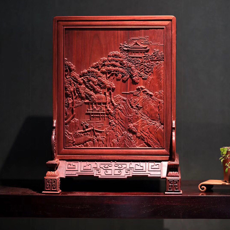 二連浩應(yīng) 紫珍軒贊比亞血檀書(shū)法字畫(huà)收納盒 收納廠家供應(yīng)贊比亞紫檀五屜柜插屏 五屜收納柜