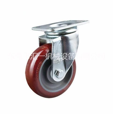廣東聚氨酯腳輪廠家 中型4寸萬向聚氨酯PU輪 棗紅PU工業(yè)腳輪