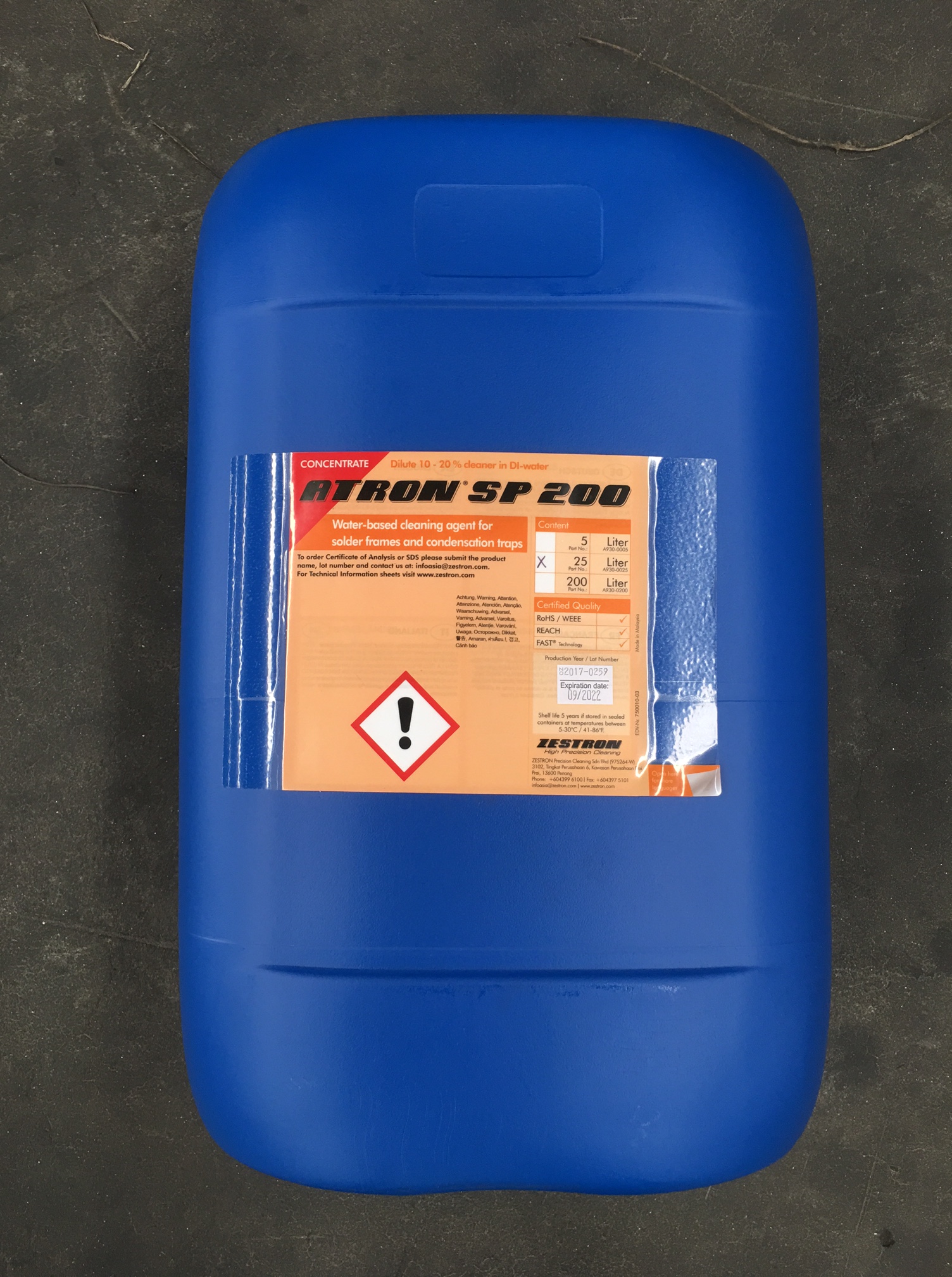 德國潔創(chuàng) ZESTRON SP200清洗劑焊接夾具冷凝管助焊劑設備清洗劑