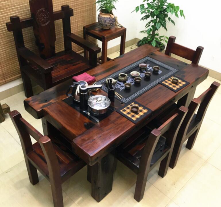 老船木琴臺茶桌實木茶幾功夫泡茶臺客廳中式茶藝桌椅組合復(fù)古家具