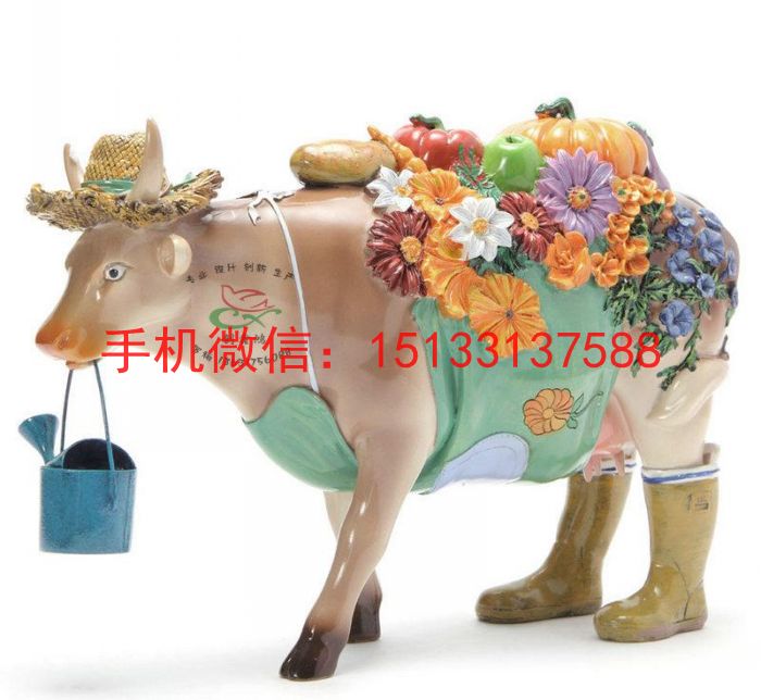 玻璃鋼彩繪牛雕塑 玻璃鋼動物雕塑 玻璃鋼雕塑廠家