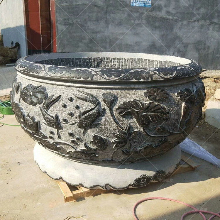 石雕大型魚缸 青石仿古荷花魚缸 大理石水缸石槽 2米