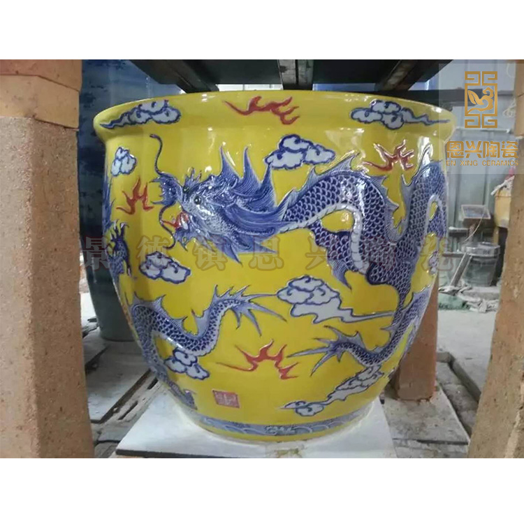 景德鎮(zhèn)陶瓷器特大號(hào)魚(yú)缸青花山水魚(yú)缸錦鯉睡蓮1.1米荷花盆泡澡缸大缸廠家