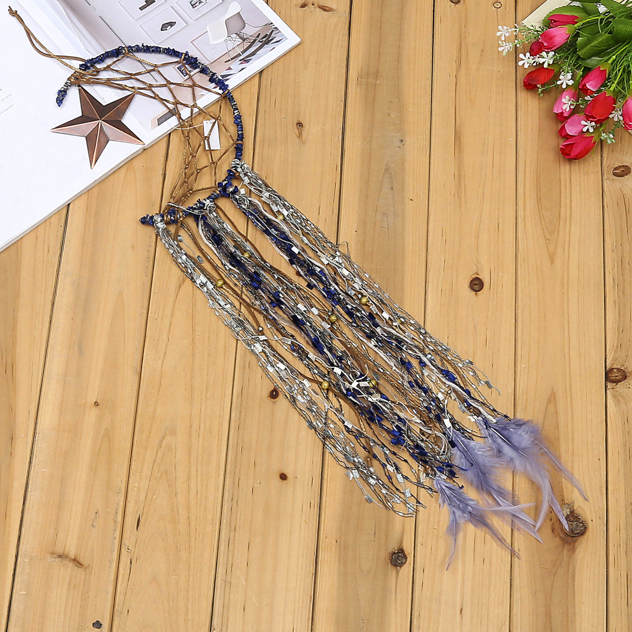 新款月亮捕夢網鈴鐺掛件  家居門飾工藝品 車掛飾手工風鈴 可批發(fā)款月亮捕夢網鈴鐺掛件