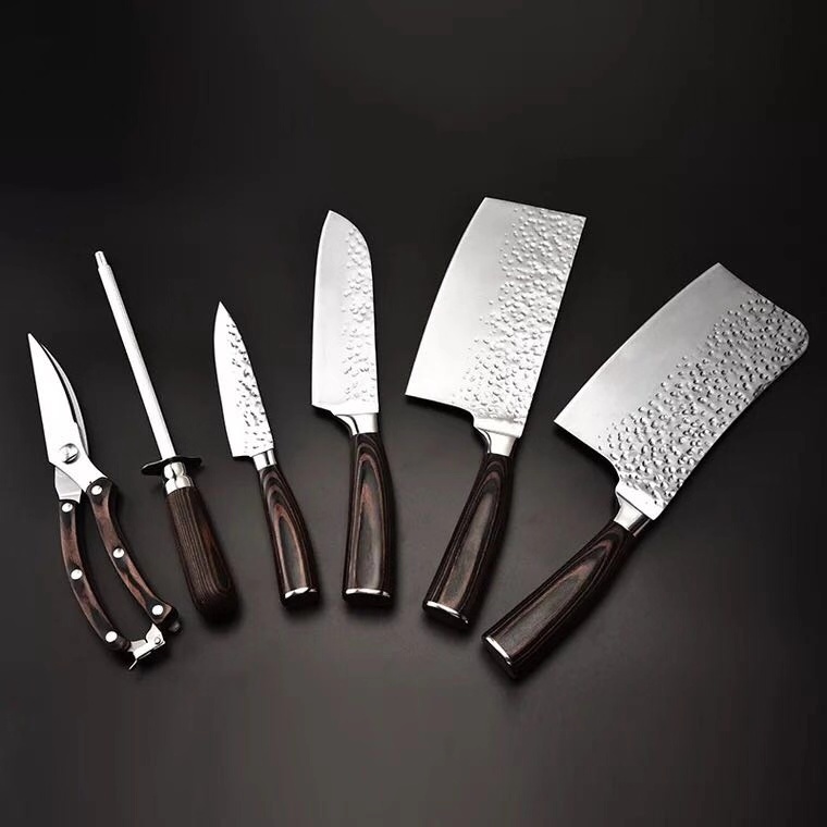 陽江惠利廚房刀具套裝錘紋禮品七件套廠家批發(fā)
