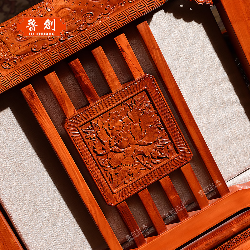 東陽紅木家具批發(fā)魯創(chuàng)紅木家具大果紫檀客廳紅木沙發(fā)*花梨木和諧世家沙發(fā)