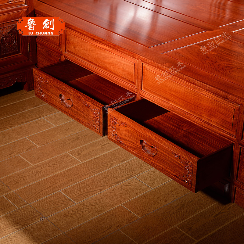 東陽紅木家具批發(fā)魯創(chuàng)紅木家具*花梨木大果紫檀 和諧世家大床