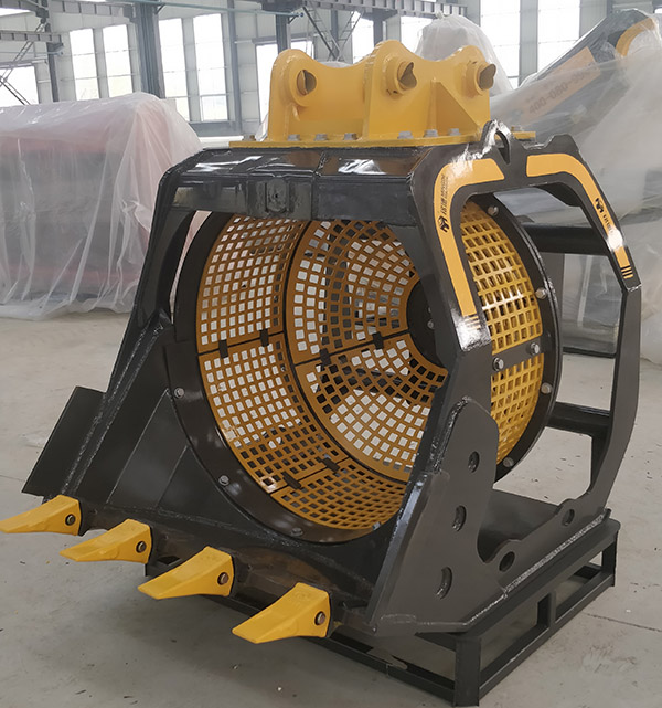 挖機篩土設(shè)備挖掘機旋轉(zhuǎn)篩分斗