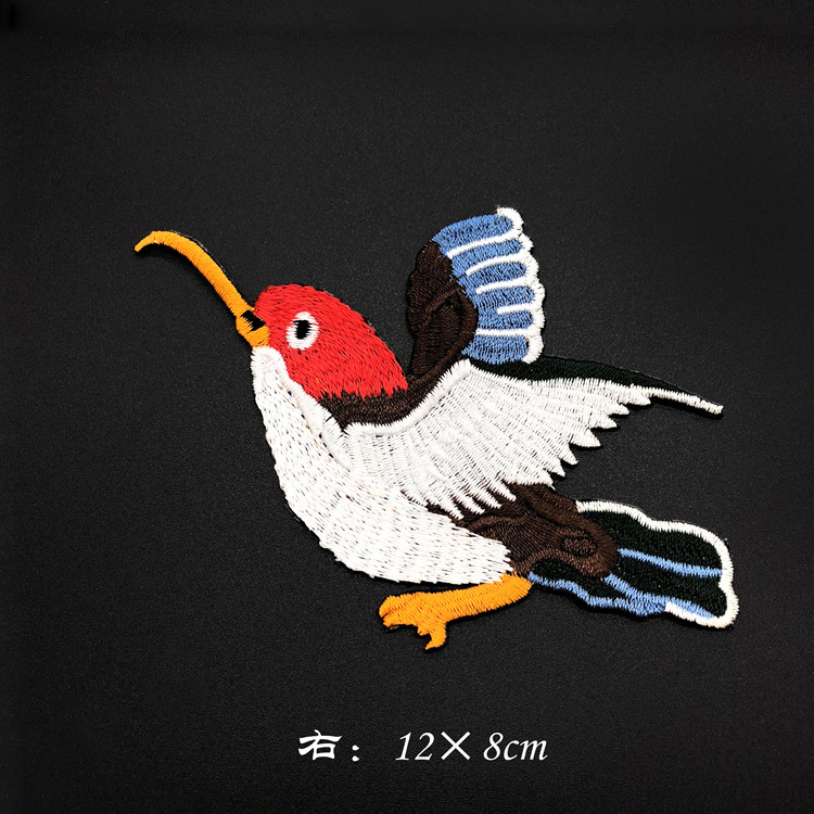 玫瑰花小鳥刺繡布貼服裝裝飾輔料電腦繡花貼廠家定制禮盒裝飾背膠補丁貼