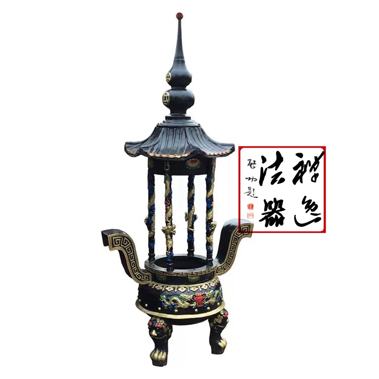 圓形龍柱寺廟香爐 鑄鐵圓形帶蓋香爐