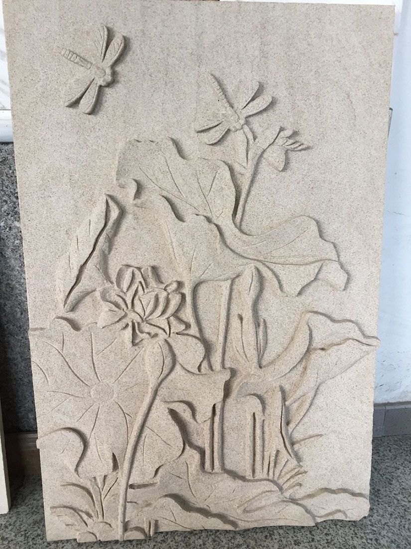 荷花浮雕砂巖報(bào)價(jià) 客廳背景墻 專業(yè)黃砂巖雕刻