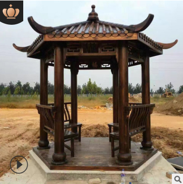 景觀木亭六角涼亭 雙層古建戶外涼亭 樹脂瓦防腐木六角涼亭