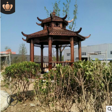 景觀木亭六角涼亭 雙層古建戶外涼亭 樹脂瓦防腐木六角涼亭